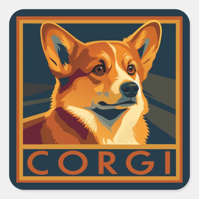 Sticker Carré Cute Retro Pembroke Welsh Corgi (Devant)