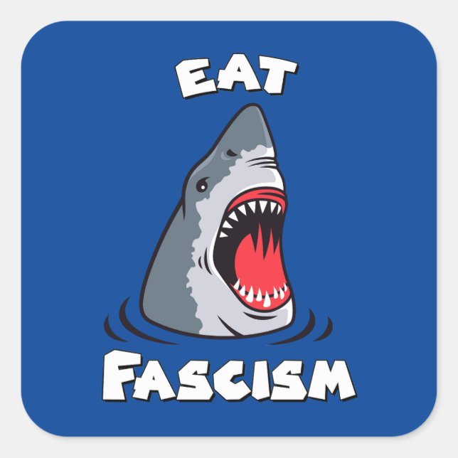 Sticker Carré Cute Retro Shark - Mange Fascisme Anti-fasciste (Devant)