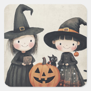 Sticker Carré Cute Retro Vintage Halloween Enfants Tricoter ou t