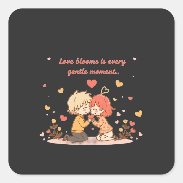 Sticker Carré Cute Romantic Anime Couple - Love Moment (Devant)