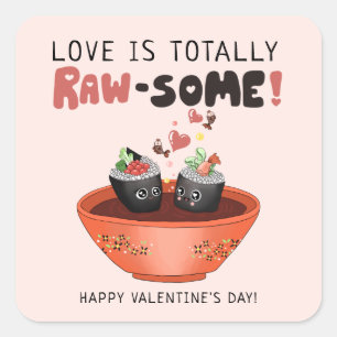 Sticker Carré Cute Rose Kawaii Sushi Love Kids Saint Valentin