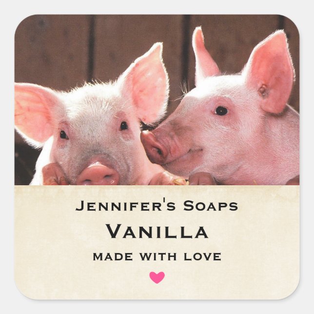 Sticker Carré Cute Rose Piglets Animal Photo Soap Business (Devant)