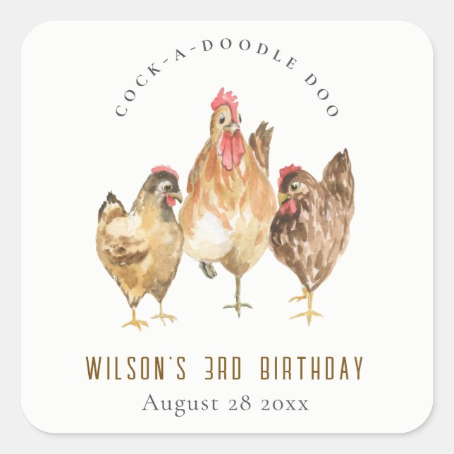 Sticker Carré Cute Rustic Chicken Farm Anniversaire de enfant d' (Devant)