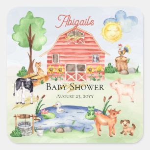 Sticker Carré Cute Rustic Farm Animaux Barnyard Baby shower