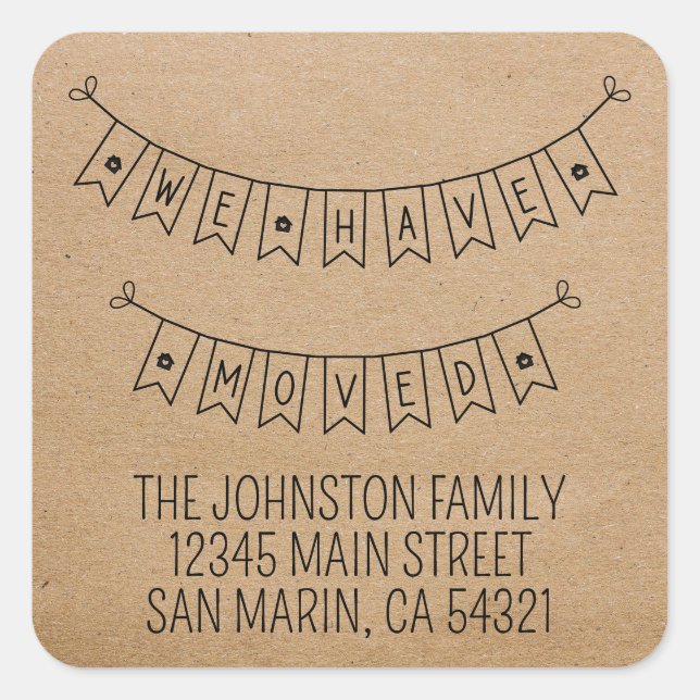 Sticker Carré Cute Rustic Nous Avons Déplacé Coeur Nouveau Accue (Devant)