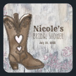 Sticker Carré Cute Rustic Rose Cowgirl Fête des mariées des Bott<br><div class="desc">Des éléments correspondants sont disponibles.</div>