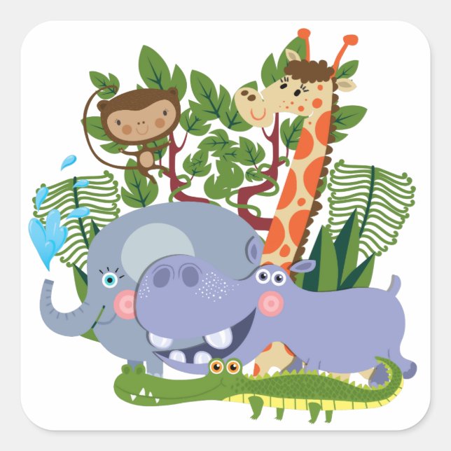 Sticker Carré Cute Safari Animals (Devant)