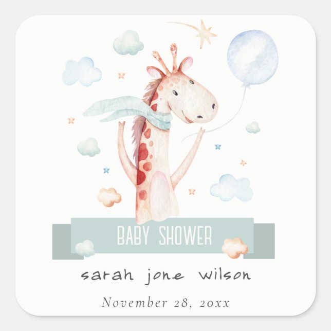 Sticker Carré Cute Safari Giraffe Star Cloud Balloon Baby shower (Devant)