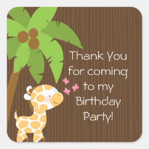 Sticker Carré Cute Safari Jungle Giraffe Anniversaire