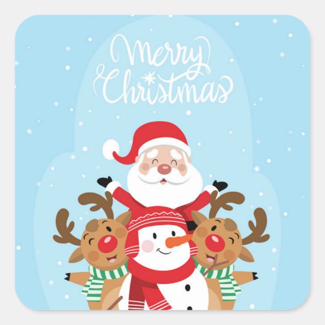 Sticker Carré Cute Santa Claus, deer and snowman (Devant)