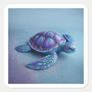 Sticker Carré Cute Sea Turtle  – Minimal Ocean Animal Art