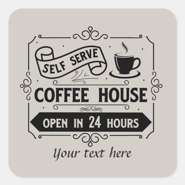 Sticker Carré Cute self-service café maison personnalisable (Devant)