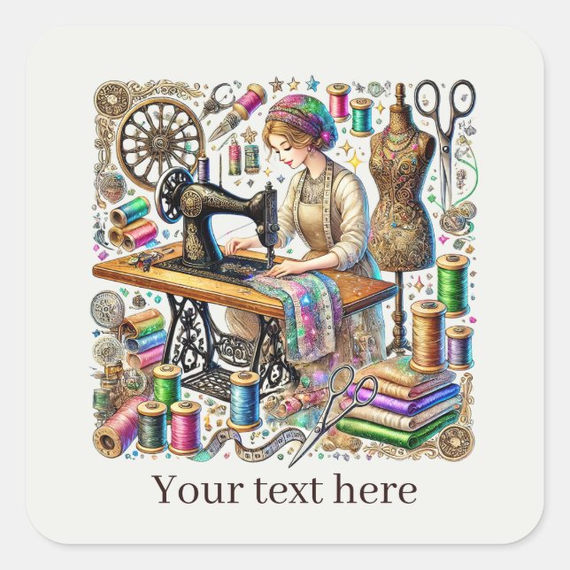 Sticker Carré Cute sewing lovers add text (Devant)
