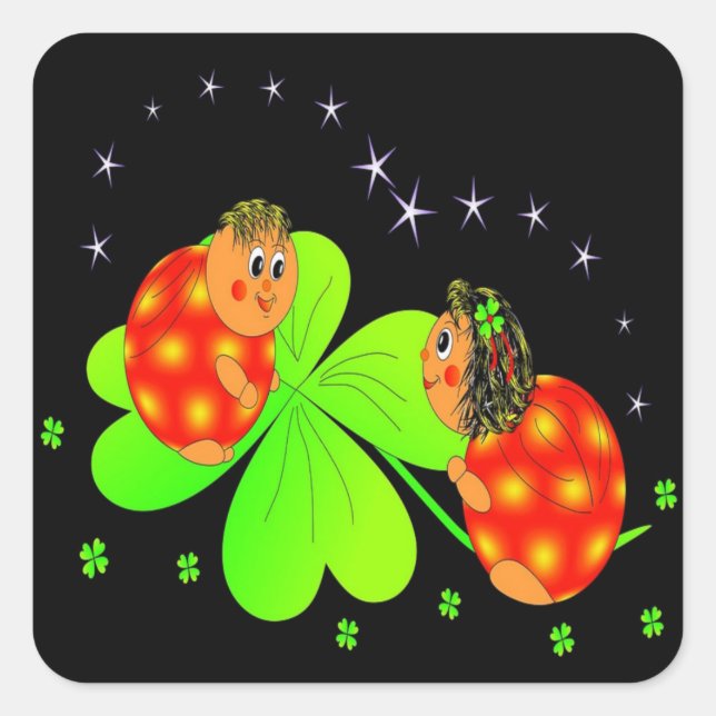 Sticker Carré Cute Shamrock Ladybird (Devant)