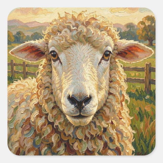 Sticker Carré Cute Sheep on a Ranch  | Farm Animals (Devant)