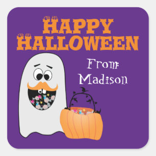 Sticker Carré Cute Silly Halloween Ghost Sweet tooth Kids Carré