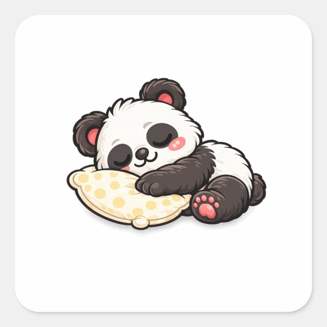 Sticker Carré Cute Sleeping Panda with Pillow (Devant)