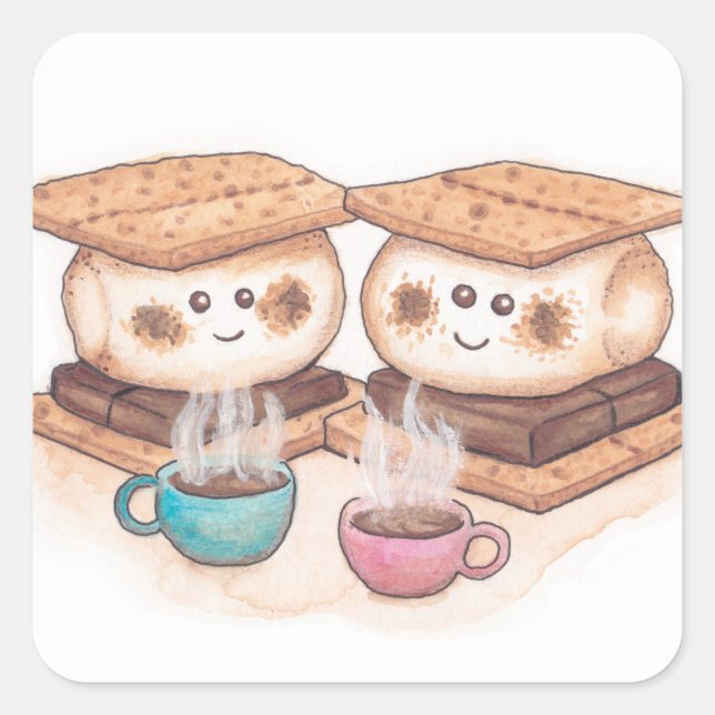Sticker Carré Cute S'mores Couple Coffee Date (Devant)