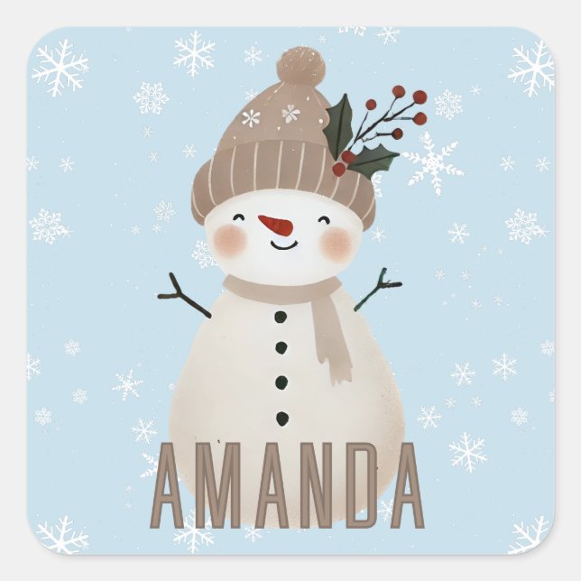 Sticker Carré Cute Snowman Snowflakes Kids Christmas (Devant)