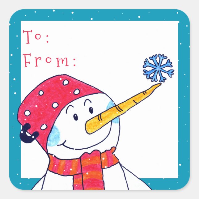Sticker Carré Cute Snowman with Snowflake Christmas Gift  (Devant)