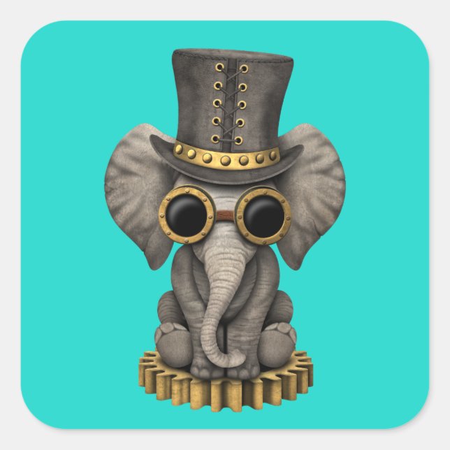 Sticker Carré Cute Steampunk Baby Elephant Cub (Devant)