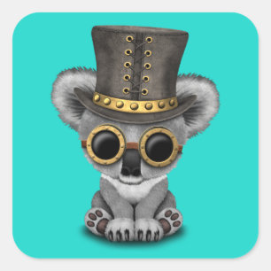 Sticker Carré Cute Steampunk Baby Koala Ours
