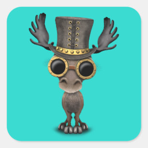 Sticker Carré Cute Steampunk Baby Moose