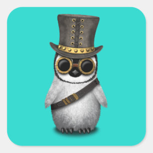 Sticker Carré Cute Steampunk Baby Penguin