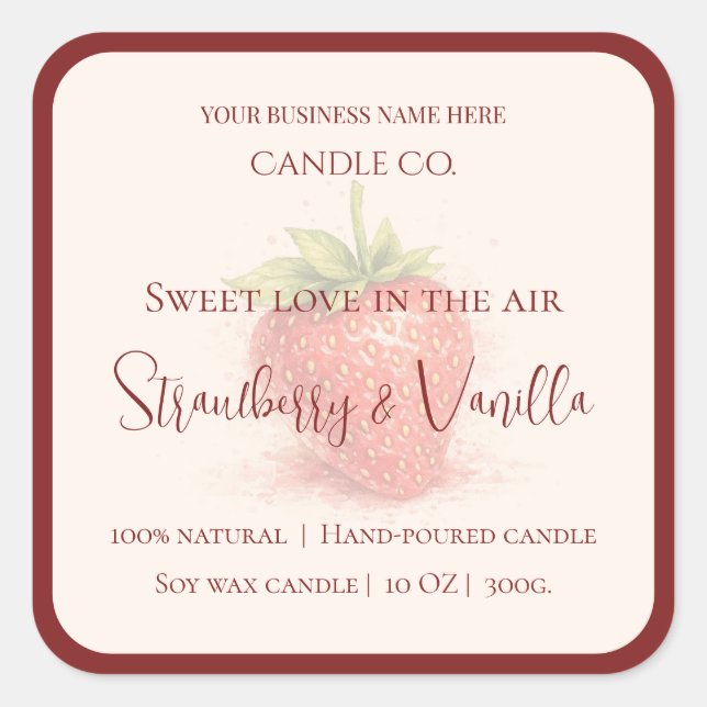 Sticker Carré Cute Strawberry - Sweet Valentine Candle Label (Devant)