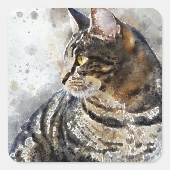 Sticker Carré Cute Tabby Cat (Devant)
