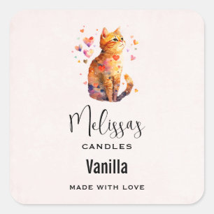 Sticker Carré Cute Tabby Chat avec Coeur Craft bougie