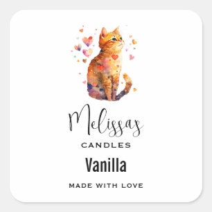 Sticker Carré Cute Tabby Chat avec Coeur Craft bougie