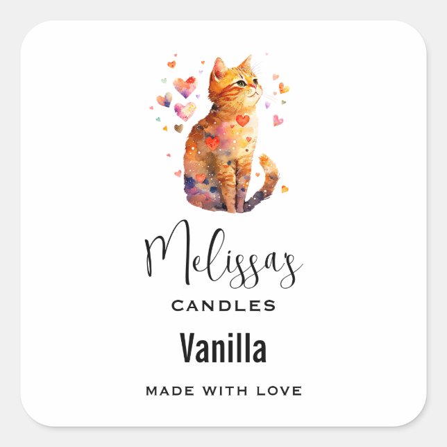 Sticker Carré Cute Tabby Chat avec Coeur Craft bougie (Devant)
