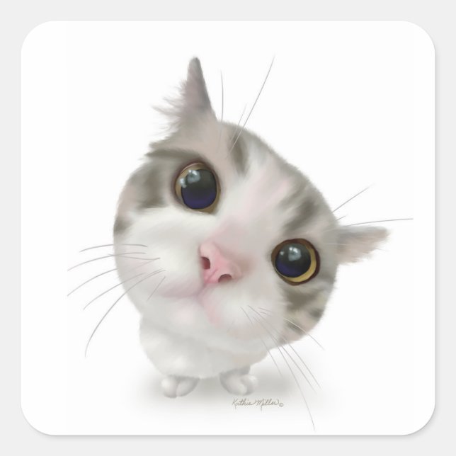 Sticker Carré Cute Tabby Kitten Cartoon (Devant)