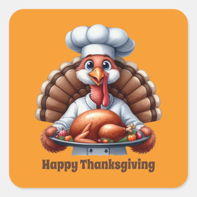 Sticker Carré Cute Thanksgiving dinde personnalisable (Devant)