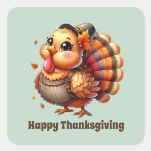 Sticker Carré Cute Thanksgiving Jour férié dinde personnalisable