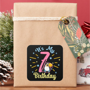 Sticker Carré Cute Toucan 7e anniversaire 7 année fille de naiss