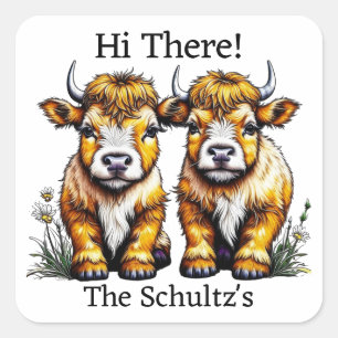 Sticker Carré Cute Twin Highland Vaches Personnalisées