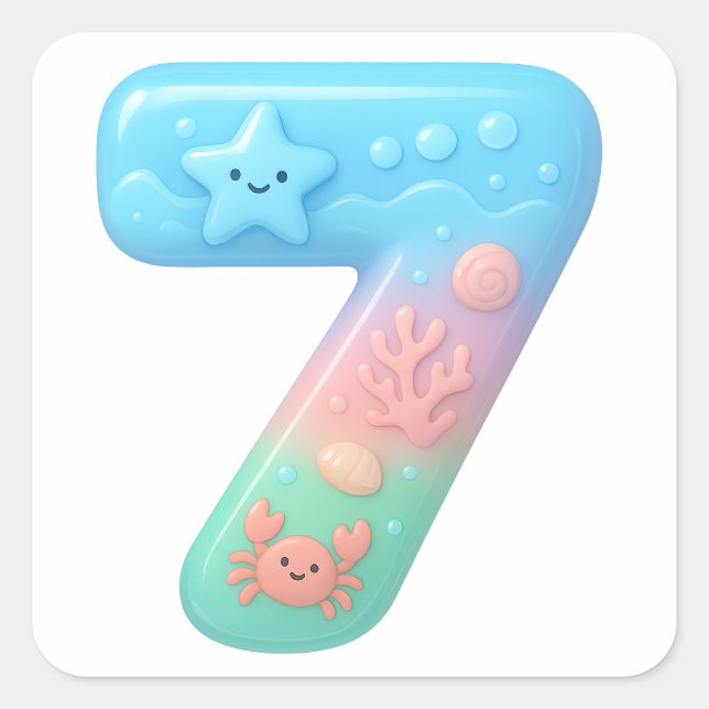 Sticker Carré Cute Under The Sea Theme Cartoon Number 7 (Devant)