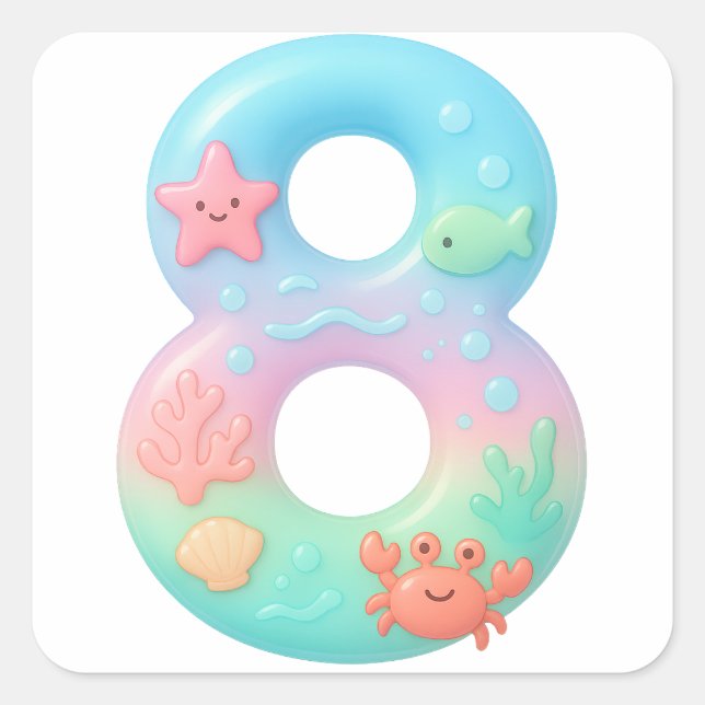 Sticker Carré Cute Under The Sea Theme Cartoon Number 8 (Devant)