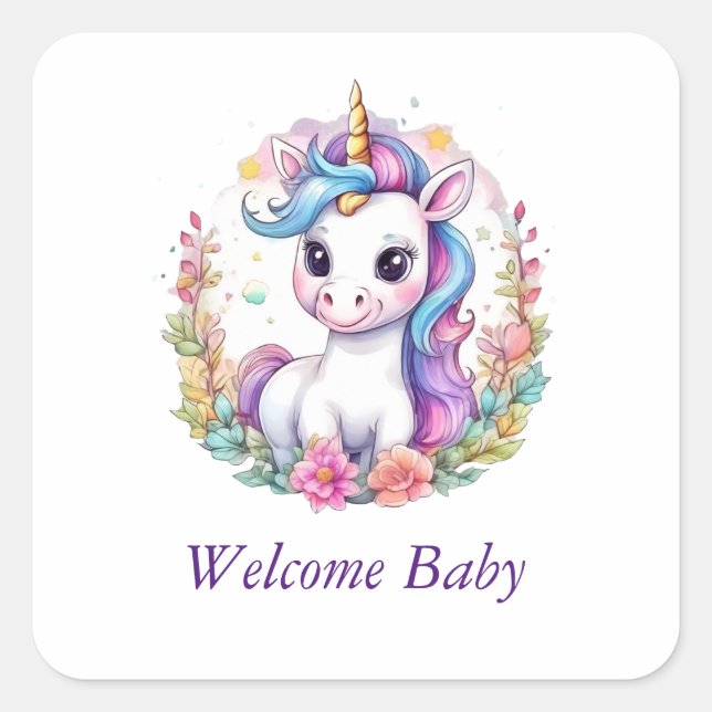 Sticker Carré Cute Unicorn Cool Unicorn positif (Devant)