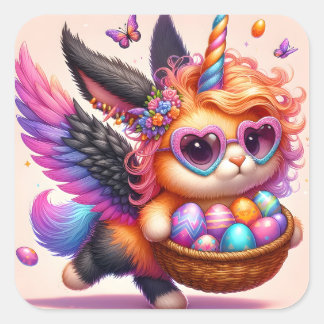 Sticker Carré Cute Unicorn Kitty