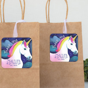 Sticker Carré Cute Unicorn Magique Stars Girl Anniversaire Merci