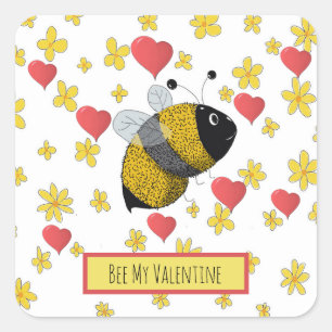Sticker Carré Cute Valentine Bumblebee Daisy Coeur rose