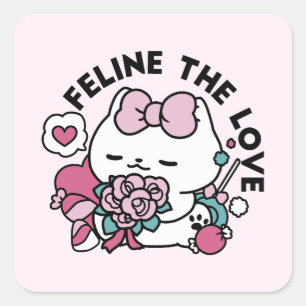 Sticker Carré Cute Valentine's Cat Design - Feline the Love