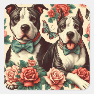 Sticker Carré Cute Vintage American Pit Bull Terrier