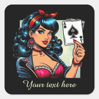 Sticker Carré Cute vintage Casino lady ajouter du texte