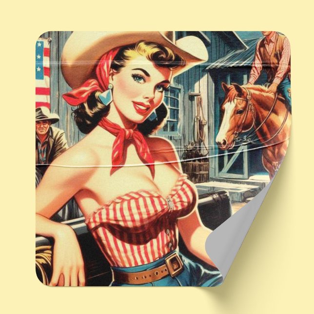 Sticker Carré Cute Vintage Country Girl Pin up (Créateur téléchargé)
