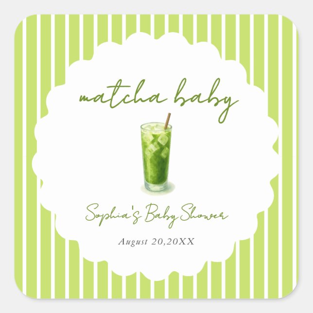 Sticker Carré Cute Wavy Matcha Baby Green Baby Shower Favor (Devant)
