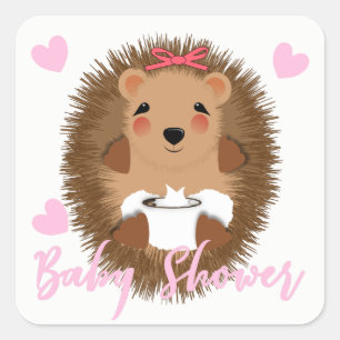 Sticker Carré Cute Whimsy Woodland Hérisson Baby Girl Douche